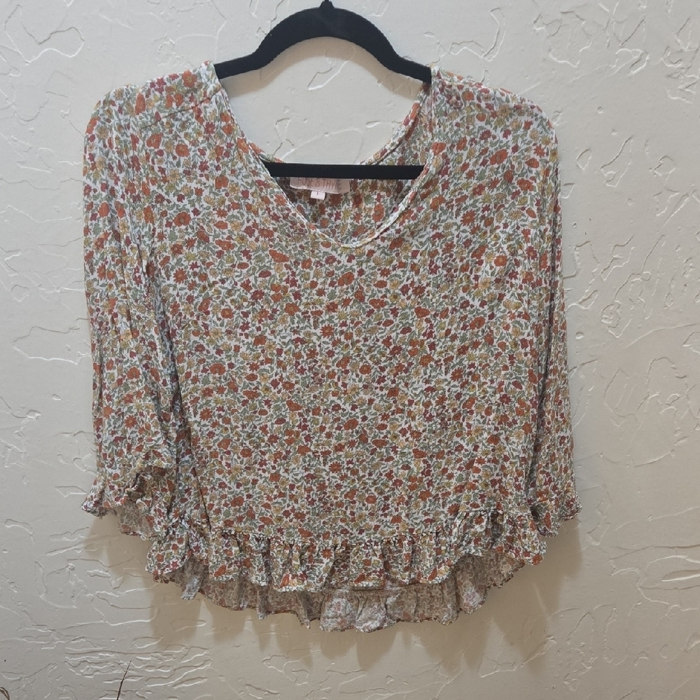3/$10 Floral Print Blouse with Ruffle Detail